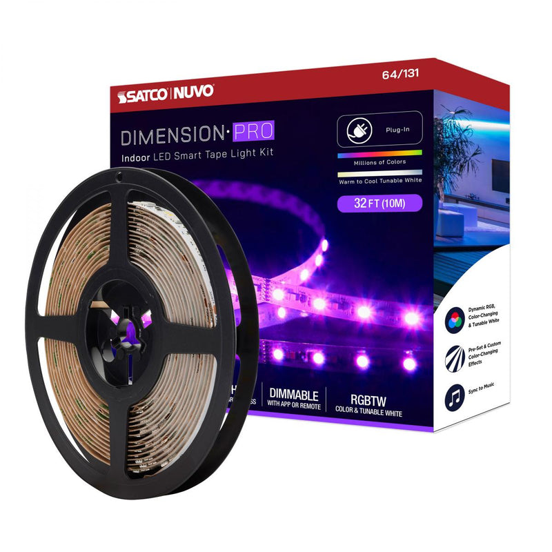 Dimension Pro, Tape Light Strip, 32 ft, Hi-Output, RGB plus Tunable White, Plug connection, Starfish IOT Capable, IR Remote Included