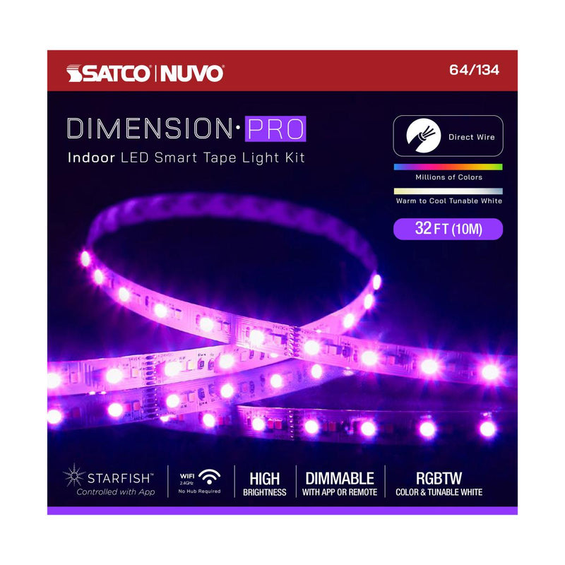 Dimension Pro, Tape Light Strip, 32 ft, Hi-Output, RGB plus Tunable White, J-Box connection, Starfish IOT Capable, IR Remote Included