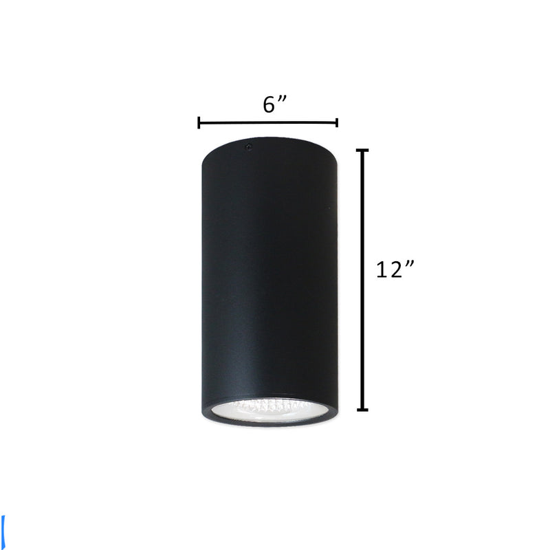 6" LED Architectural Cylinder Light Fixture, 2200 Lumens, 25W, CCT Selectable, 120-277V, Black Finish