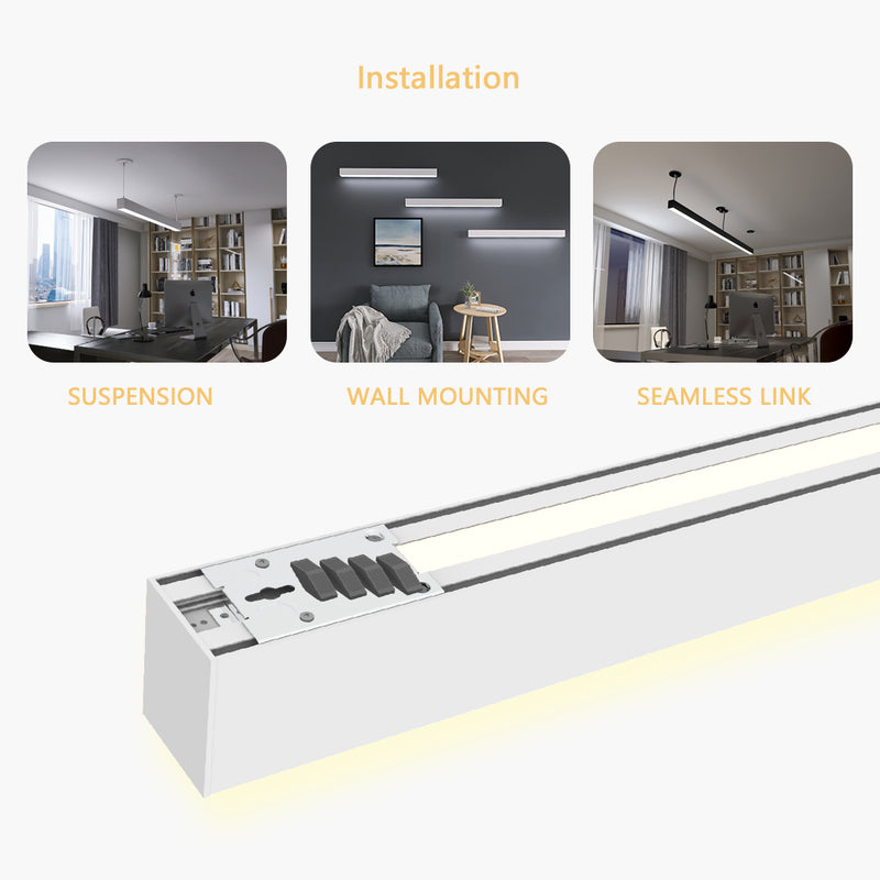 8 FT LED Direct/Indirect Suspended Linear Fixture, 13800 Lumens, Wattage and CCT Selectable, 120-277V, Black, White or Silver Finish