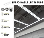 10PK 8FT Joinable LED T8 Tube Light, Type A+B, Double End Power, 5200 Lumens, 42W, 4000K or 5000K, 120-277V