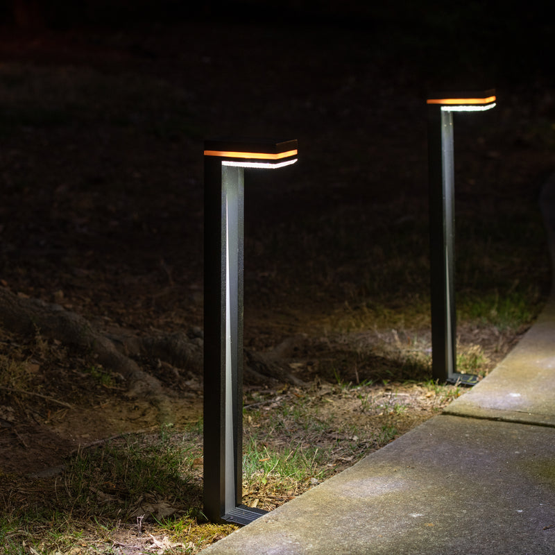 2 Pack LED Orange Accent Sentry Modern Solar Path Light, 60 Lumens, 1.2W, 6000K CCT, Black Finish