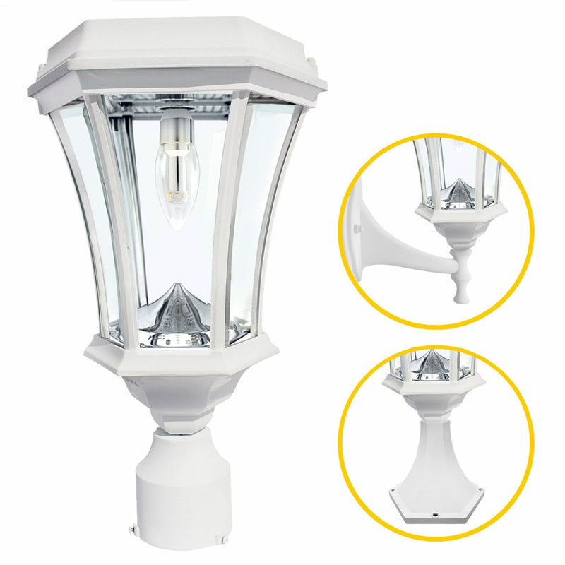 Victorian LED Solar Post Light, 150 Lumens, CCT Selectable 2700K, White or Black Finish, 3 Mounting Options Included