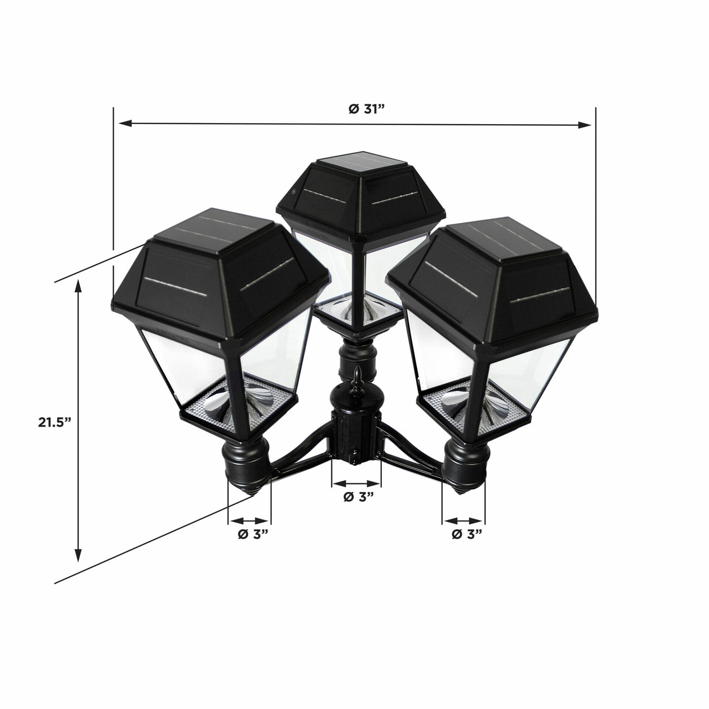 Gama Sonic Imperial III Commercial Solar Triple Post Light, 900 Lumens, CCT Selectable 2700K/6000K