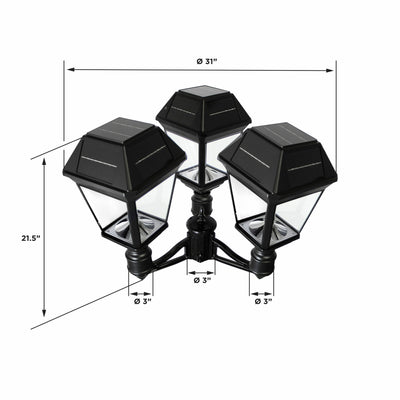 Gama Sonic Imperial III Commercial Solar Triple Post Light, 900 Lumens, CCT Selectable 2700K/6000K