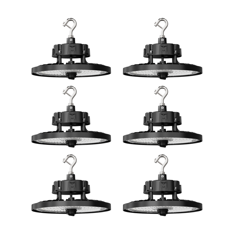 6PK Aries G3 LED UFO High Bay, 21,000 Lumen Max, 80/100/150 Wattage and CCT Selectable, 120-277V, Black Finish, Comparable to 320-400 Watt Fixture