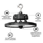 Aries G3 LED UFO High Bay, 80/100/150 Wattage Selectable, 120-277V, 12,000/14,500/21,000 Lumens, CCT Selectable, White Finish, Comparable to 320-400 Watt Fixture