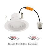 Aviva 5/6 Inch LED Baffled Down Light Retrofit, 1,240 Lumens, Wattage Selectable 8W/10W/14W, 120V, CCT Selectable: 2700K/3000K/3500K/4000K/5000K