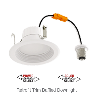 Aviva 5/6 Inch LED Baffled Down Light Retrofit, 1,240 Lumens, Wattage Selectable 8W/10W/14W, 120V, CCT Selectable: 2700K/3000K/3500K/4000K/5000K