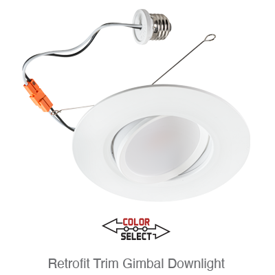 Aviva 4 Inch LED Gimble Down Light Retrofit, 810 Lumens, 8W, 120V, CCT Selectable: 2700K/3000K/3500K/4000K/5000K