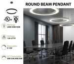 24" LED Round Suspended Fixture, 4000 Lumen Max, Wattage and CCT Selectable,  120-277V, White or Black Finish