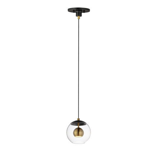 7" Nucleus LED Pendant, 480 Lumens, 8W, 3000K CCT, 120V, Black/Natural Aged Brass Finish