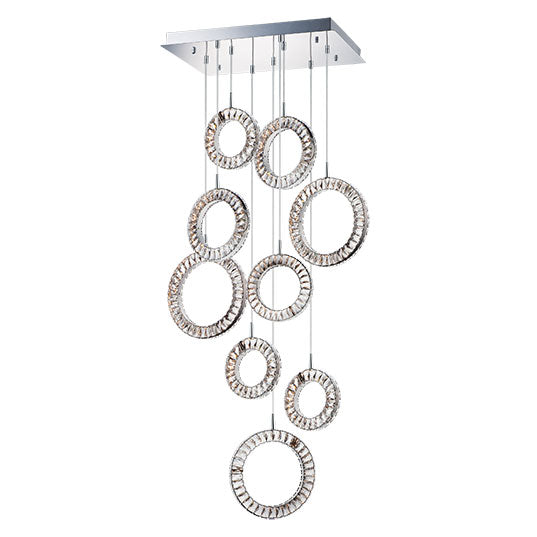 Charm 9-Light LED Pendant, 17,600 Lumens, 160W, 3000K CCT, 120V, Polished Chrome Finish