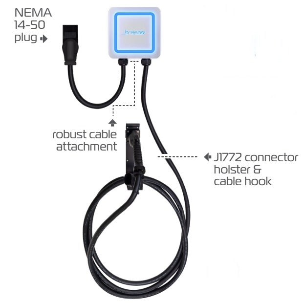 LEVEL 2 ELECTRIC VEHICLE CHARGER, 24-48 Adjustable Amps, 18ft Cable