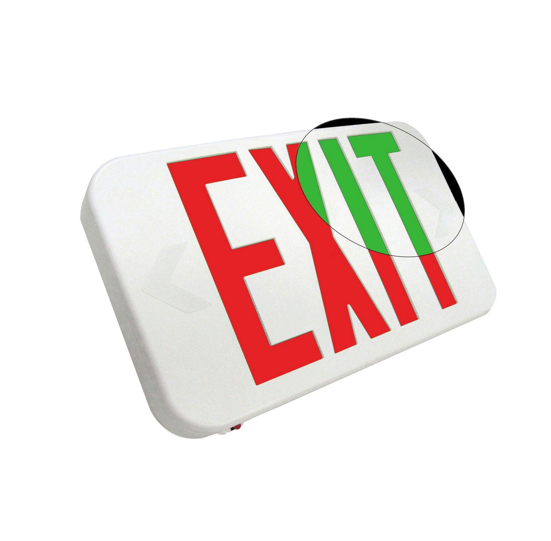 LED Thermoplastic Exit Sign, Universal Single/Double Face, Red/Green Field Selectable, White or Black Housing