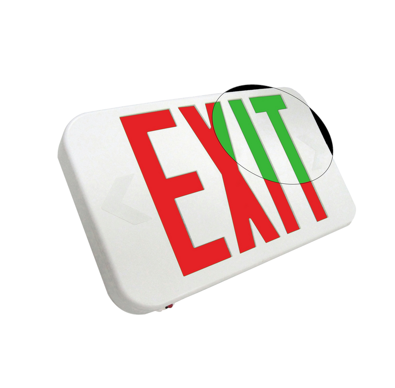 LED Thermoplastic Exit Sign, Universal Single/Double Face, Red/Green Field Selectable, White or Black Housing