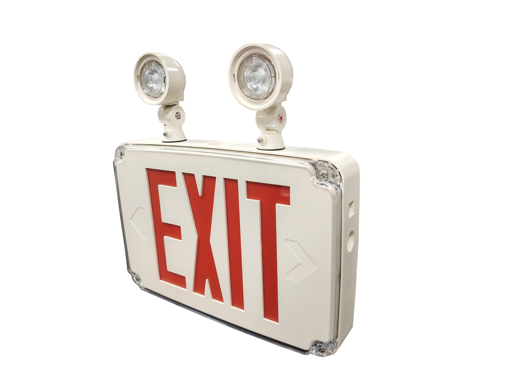 Low Profile Wet Location LED Exit/Emergency Combo Light, Selectable Red/Green Lettering, Universal, Single or Double Face, White, Black or Gray Housing