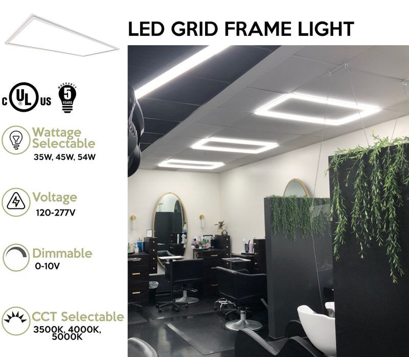 2 x 4 LED Grid Frame Light, 6108 Lumen Max, Selectable Wattage and CCT, 120-277V