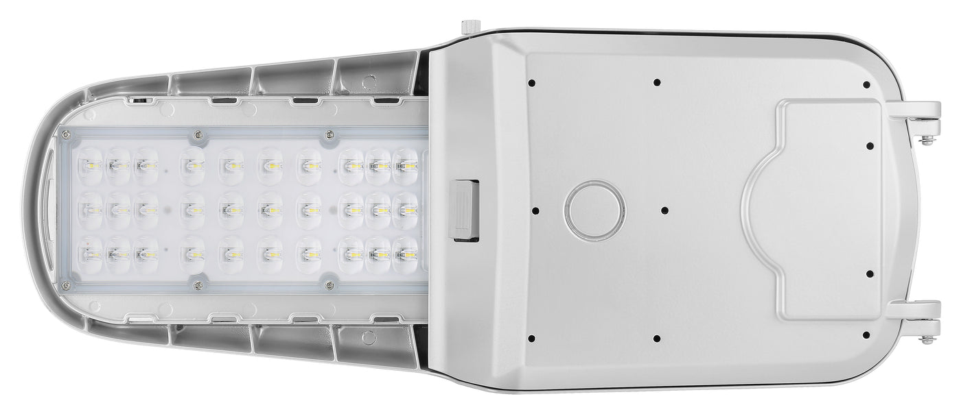 LED Roadway Light, 9900 Lumens, 70W, 4000K, Type 3 Optics, 120-277V, Photocell, Silver Finish