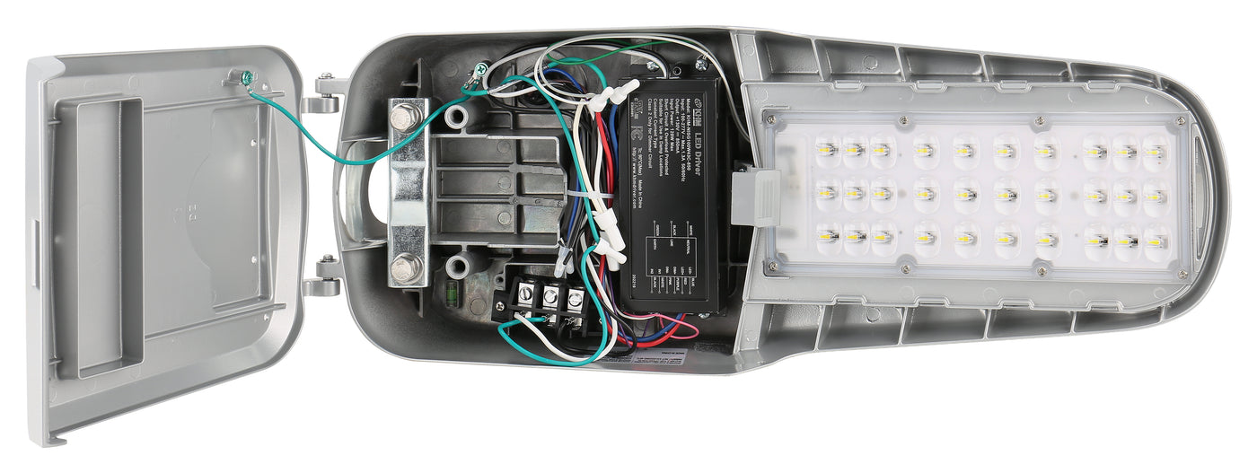 LED Roadway Light, 9900 Lumens, 70W, 4000K, Type 3 Optics, 120-277V, Photocell, Silver Finish