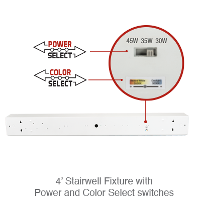 4 Foot LED Stairwell Light, 5400 Lumens, 30W/35W/45W Selectable, 120-277V, CCT Selectable 3500K/4000K/5000K