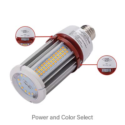 LED HID Replacement lamp feat. Power Select & Color Select. 18/12/9W, 3K,4K,5K, E26 Base, Direct Drive