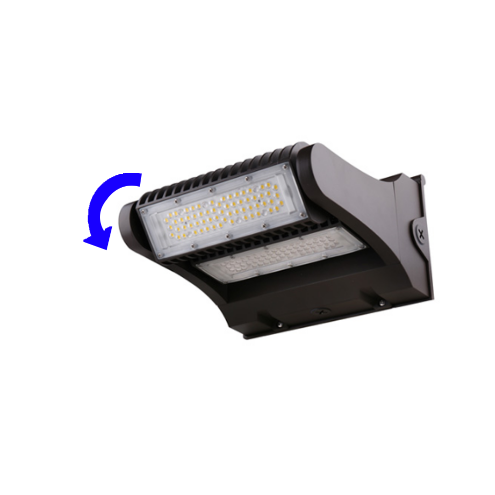 LED Adjustable Wall Pack, 11,200 Lumen Max, Wattage and CCT Selectable, Integrated Photocell, 120-277V