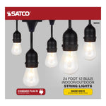 24Ft, Incandescent String Light, Includes 12-S14 bulbs, 120 Volts