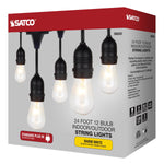 24Ft, Incandescent String Light, Includes 12-S14 bulbs, 120 Volts