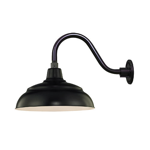 Millennium Lighting 14" RLM Warehouse Shade With Selected Goose Neck Mount and Wire Guard, Satin Black Finish