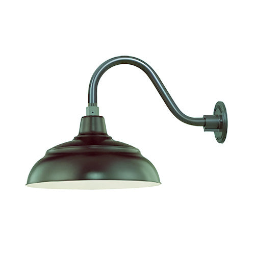 Millennium Lighting 14" RLM Warehouse Shade With Selected Goose Neck Mount and Wire Guard, Satin Green Finish