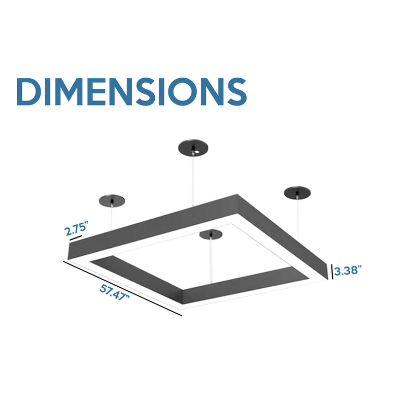 4x4 Square Pattern LED Linear Direct Pendant Fixture, 17,600 Lumens, 160 Watt, 120-277V, CCT Selectable, White or Black Finish