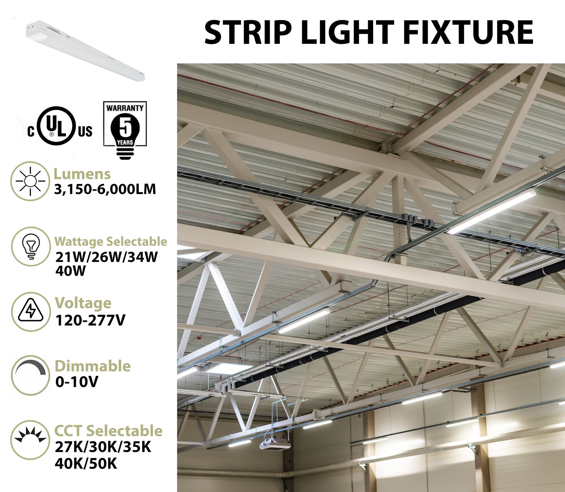 Blade G4 4FT LED Strip Light Fixture, 6000 Lumen Max, Wattage and CCT Selectable, 120-277V