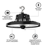 Saturn LED UFO High Bay, 100 watt, 120-277V, 18,500 Lumens, 5000K CCT, Black Finish