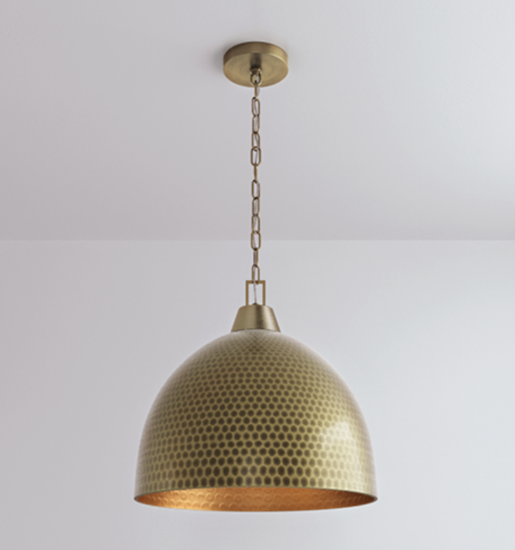 17" Pendant Light, Arrco Collection, Aged Brass Finish