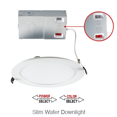 Circa 4 Inch LED Round Wafer Down Light, 710 Lumens, 9W, 120V, CCT Selectable: 2700K/3000K/3500K/4000K/5000K