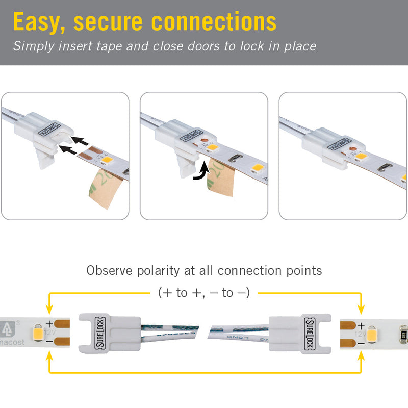 5 Pack SureLock 2 Pin LED Strip Light Wire Lead Connector