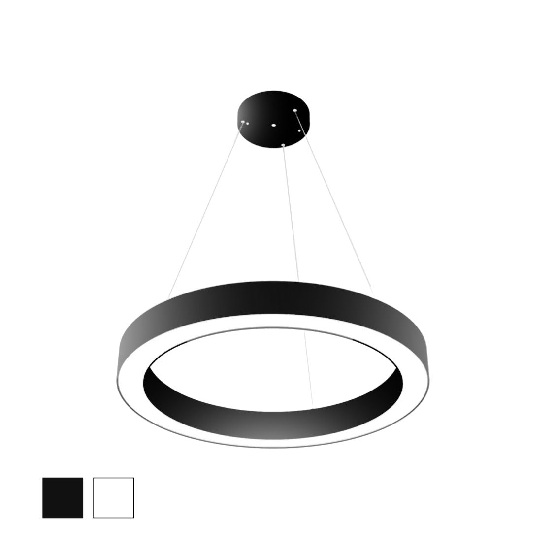 24" LED Round Suspended Fixture, 4000 Lumen Max, Wattage and CCT Selectable,  120-277V, White or Black Finish