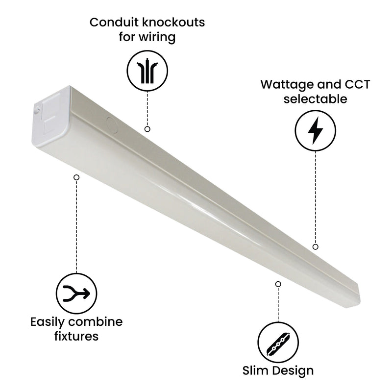 8FT LED Narrow Strip Light, 8700 Lumen Max, Wattage and CCT Selectable, 120-277V