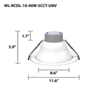 10" LED Round Commercial Downlight, 4800 Lumen Max, Wattage & CCT Selectable, 120-277V