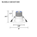 4" LED Round Commercial Downlight, 1600 Lumen Max, Wattage & CCT Selectable, 120-277V