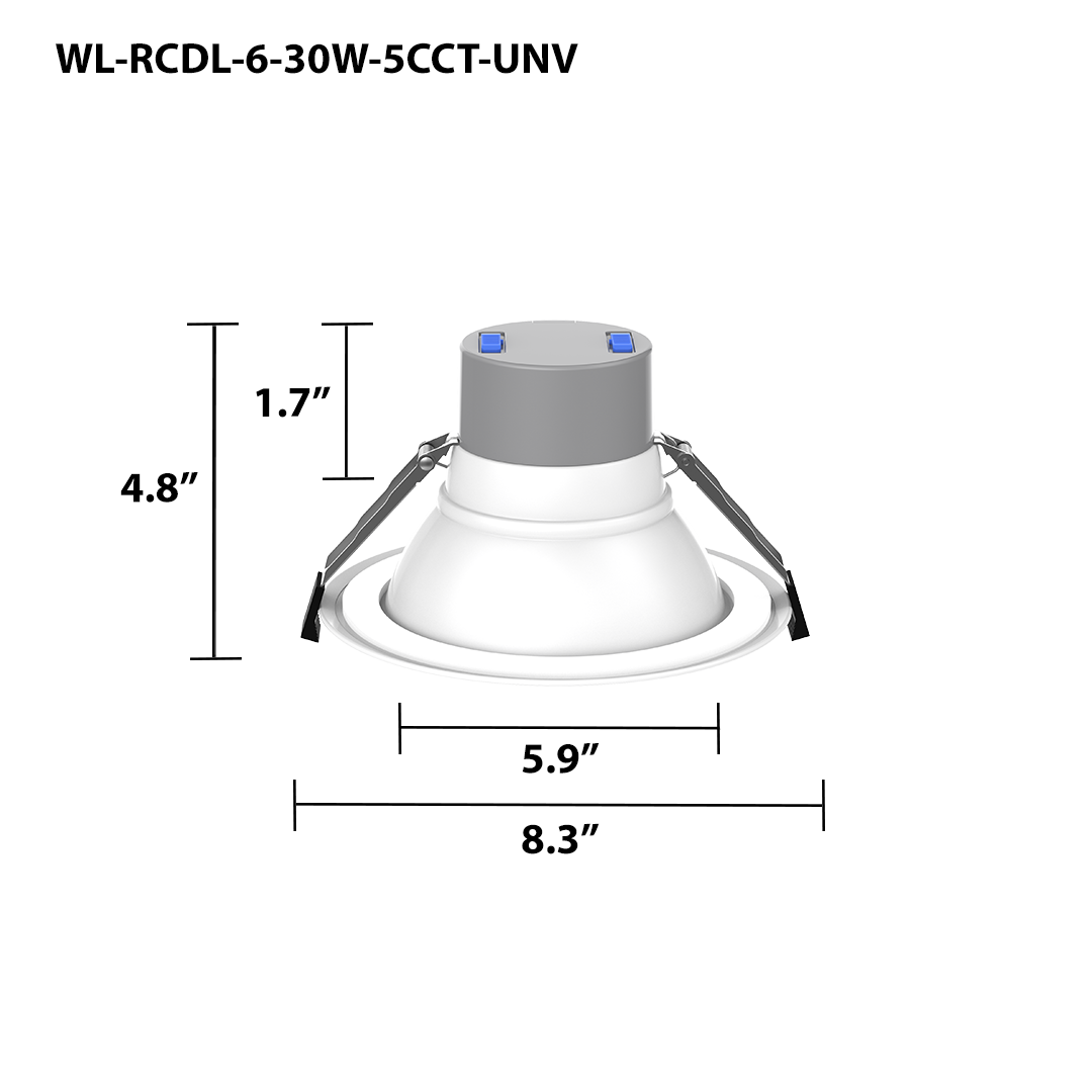 6" LED Round Commercial Downlight, 3600 Lumen Max, Wattage & CCT Selectable, 120-277V