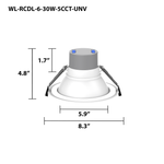 6" LED Round Commercial Downlight, 3600 Lumen Max, Wattage & CCT Selectable, 120-277V