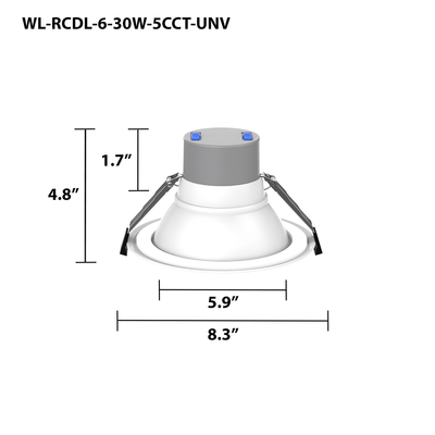 6" LED Round Commercial Downlight, 3600 Lumen Max, Wattage & CCT Selectable, 120-277V