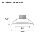 8" LED Square Commercial Downlight, 3675 Lumen Max, Wattage & CCT Selectable, 120-277V