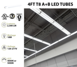 25PK 4FT LED T8 Tube Light, Type A+B Double End or Single End Power, 2300 Lumens, 18W, 4000K or 5000K, 120-277V