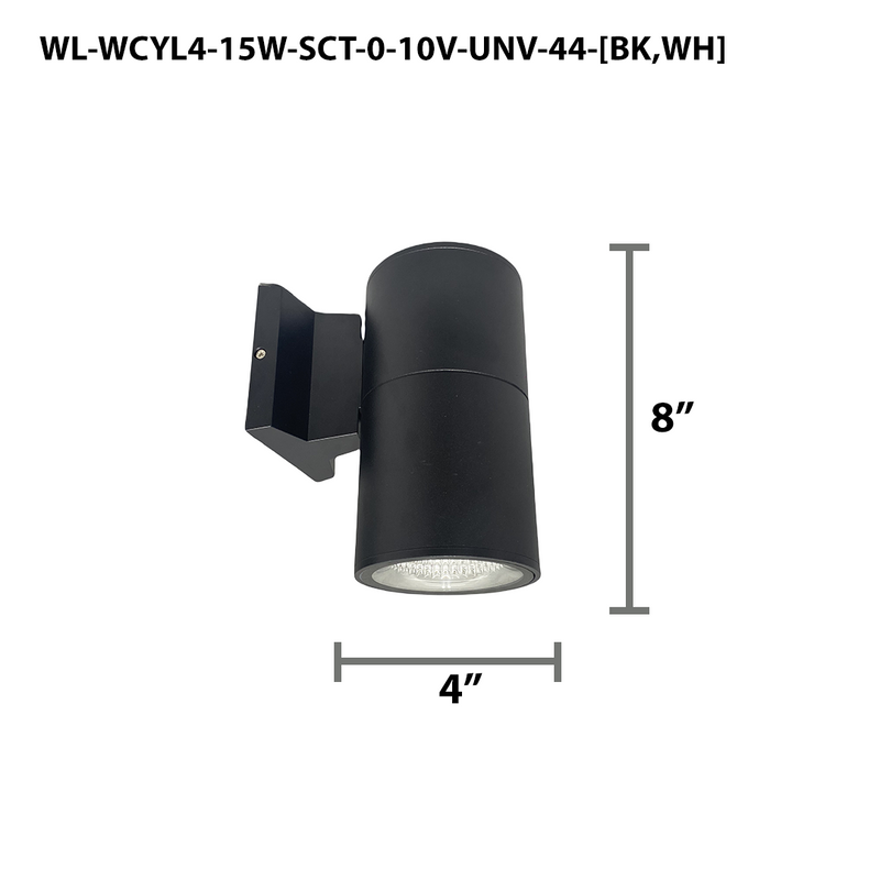 4" LED Architectural Indoor Wall Mount Cylinder Light, 1650 Lumens, 15W, CCT Selectable, 120-277V, Black or White