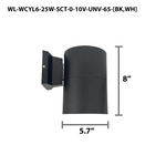 6" LED Architectural Outdoor Wall Mount Cylinder Light, 2750 Lumens, 25W, CCT Selectable, 120-277V, Black or White