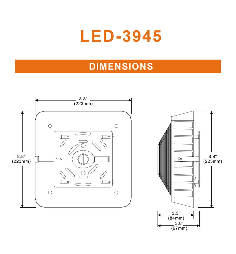 LED Mini Canopy Light, 5451 Lumen Max, Wattage & CCT Selectable, 120-277V