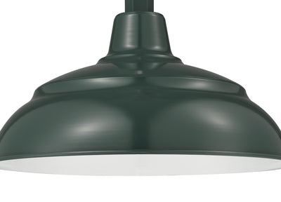 Millennium Lighting 14" RLM Warehouse Shade With Selected Goose Neck Mount and Wire Guard, Satin Green Finish